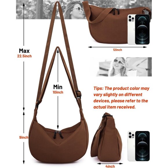 Women Dark Brown Imported Polyester Crossbody Lightweight Crescent Sling Bag - Picture 2 of 6